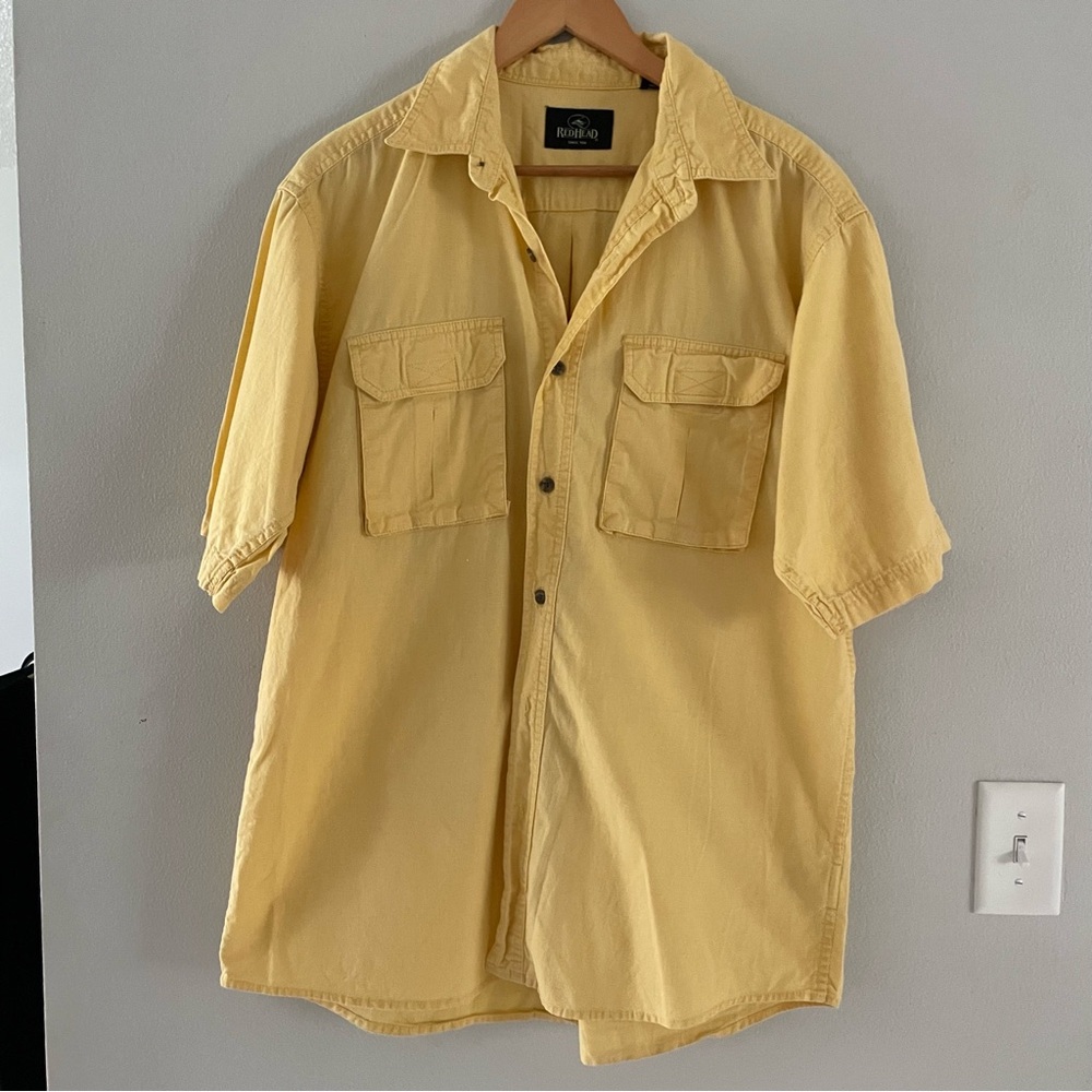 Mens RedHead Yellow Short Sleeve Button Down Shirt - Picture 2 of 4